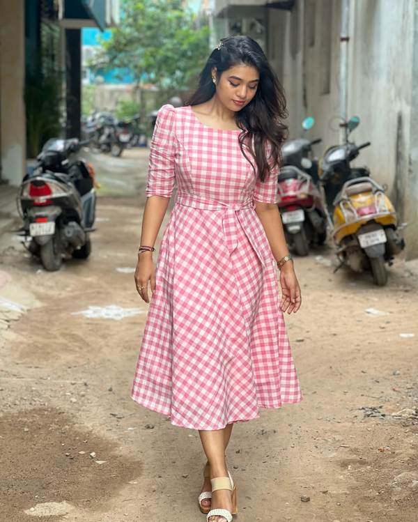 TANVI CHEX LONG WESTERN DRESS