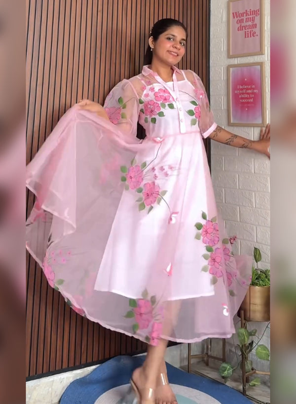 Kiyusi-Pink Bloom – Organza Western Dress
