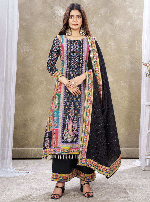 LAIKK-2 BLACK HEAVY FANCY PLAZZO PAIR WITH DUPATTA SET